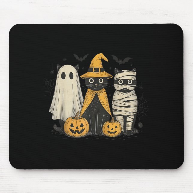 Black Cat Witch Ghost Y Halloween Pumpkin Men Kids Mouse Mat (Front)