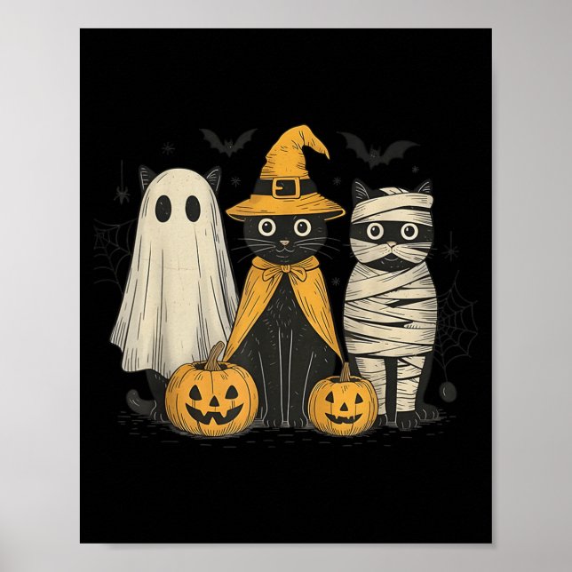 Black Cat Witch Ghost Y Halloween Pumpkin Men Kids Poster (Front)