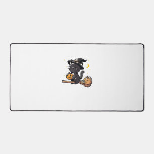 Black Cat Witch Halloween Costume Broom Stick Boys Desk Mat