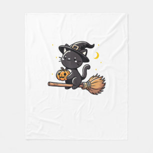 Black Cat Witch Halloween Costume Broom Stick Boys Fleece Blanket