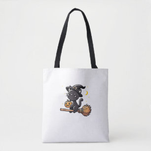 Black Cat Witch Halloween Costume Broom Stick Boys Tote Bag