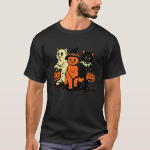 Black Cat Witch Halloween Retro Vintage Pumpkin Sc T-Shirt