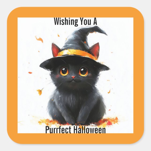 Black Cat Witch Halloween Sticker (Front)