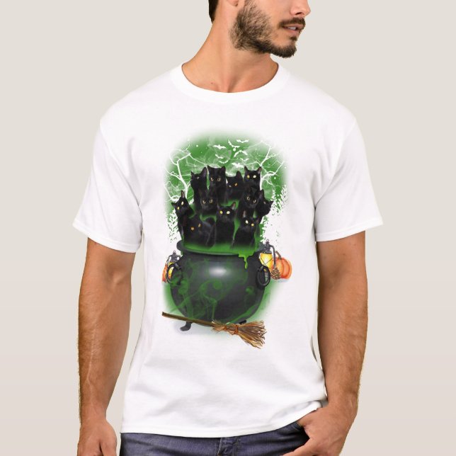 Black Cat Witch Halloween Tshirt (Front)