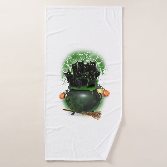 Black Cat Witch Halloween Tshirt Bath Towel (Bath Towel)