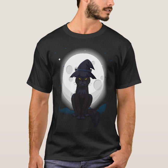 Black Cat Witch Hat Costume T-Shirt (Front)