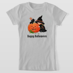 Black Cat Witch Hat Personalise Text Girl's T-Shirt