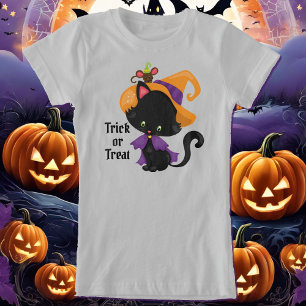 Black Cat Witch Hat Personalise Text Girl's T-Shirt