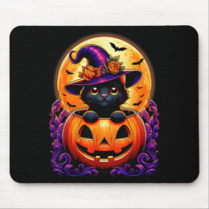 Black Cat Witch Hat Pumpkin Funny Halloween Men Mouse Mat