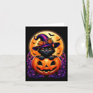 Black Cat Witch Hat Pumpkin Funny Halloween Men Wo Card