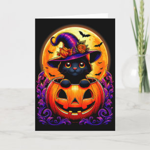 Black Cat Witch Hat Pumpkin Funny Halloween Men Wo Card