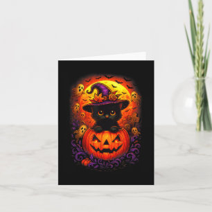 Black Cat Witch Hat Pumpkin Funny Halloween Men Wo Card