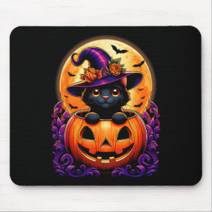 Black Cat Witch Hat Pumpkin Funny Halloween Men Wo Mouse Mat