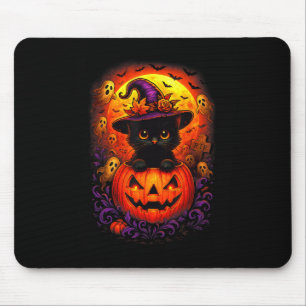 Black Cat Witch Hat Pumpkin Funny Halloween Men Wo Mouse Mat