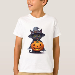 Black Cat Witch Hat Pumpkin Halloween Decor 🎃 T-Shirt