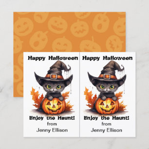 Black Cat Witch Hat School Party Halloween Card