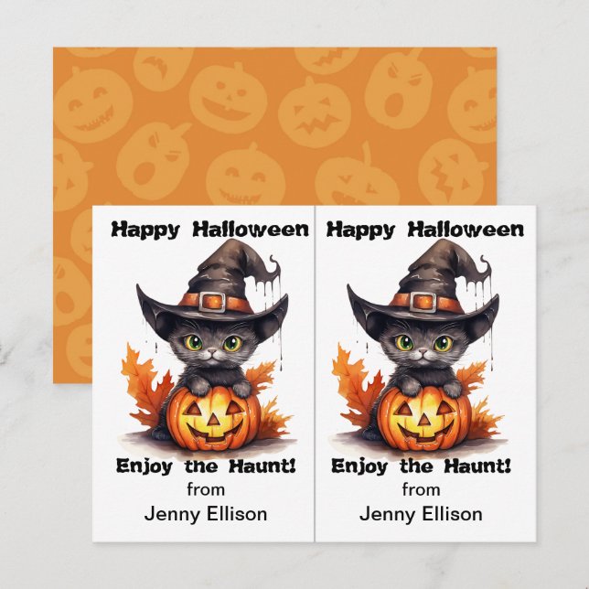 Black Cat Witch Hat School Party Halloween Card (Front/Back)