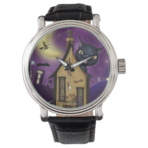 Black Cat Witch House Spooky Wrist Watch