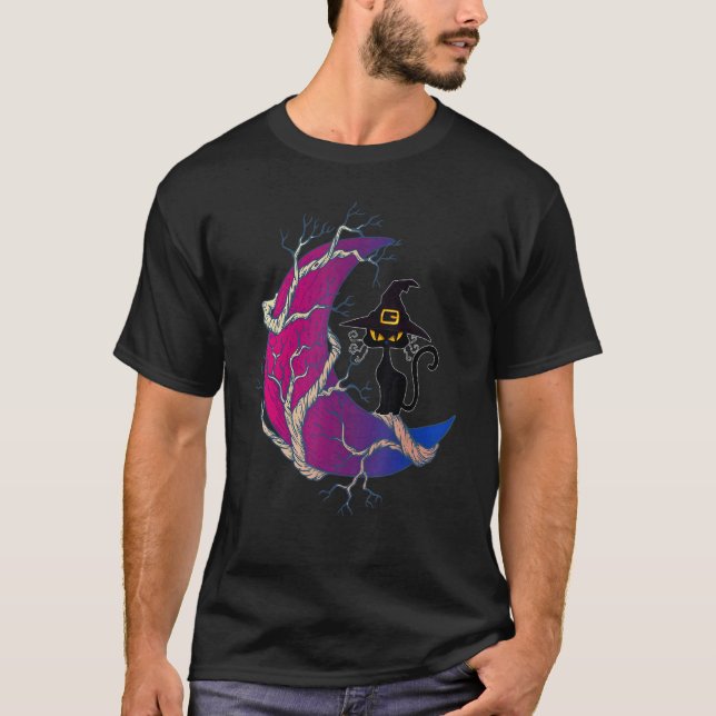 Black Cat Witch & Moon Bisexuality Flag Bisexual P T-Shirt (Front)