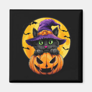 Black Cat Witch Pumpkin Bats Halloween Fall Autumn Magnet