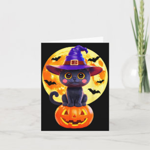 Black Cat Witch Pumpkin Halloween Costume Fall Card