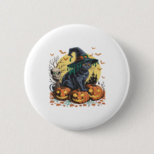 Black Cat Witch Scary Halloween Pumpkin Oversized 6 Cm Round Badge
