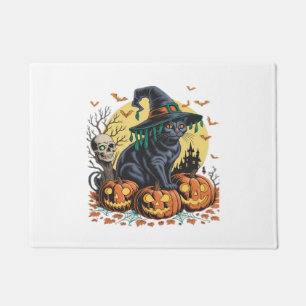 Black Cat Witch Scary Halloween Pumpkin Oversized  Doormat