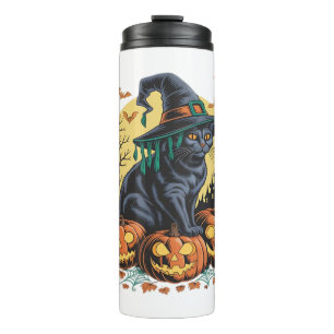 Black Cat Witch Scary Halloween Pumpkin Oversized Thermal Tumbler