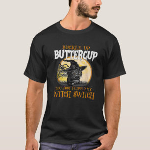 Black Cat Witch Switch Hat Spooky Season Halloween T-Shirt