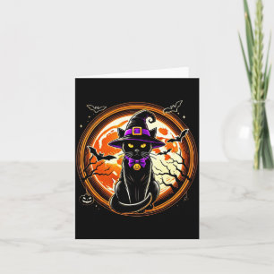 Black Cat Witch Vintage Cats Scary Halloween Cat Card