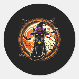 Black Cat Witch Vintage Cats Scary Halloween Cat Classic Round Sticker