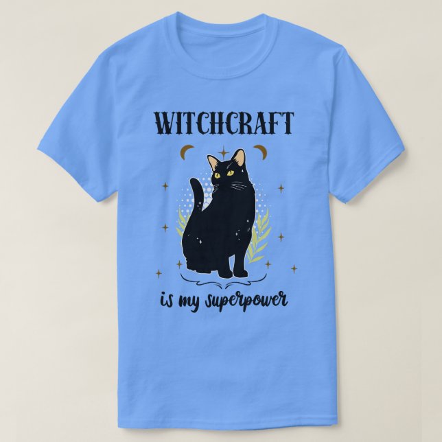 Black Cat Witch Wiccan Fun T-Shirt (Design Front)