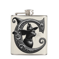Black Cat Witch Witchy Letter C Custom Initial