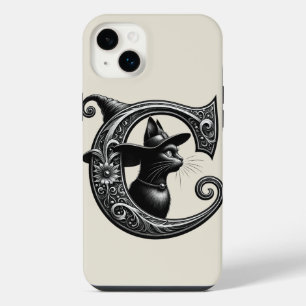 Black Cat Witch Witchy Letter C Custom Initial iPhone 14 Plus Case