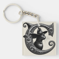 Black Cat Witch Witchy Letter C Custom Initial 
