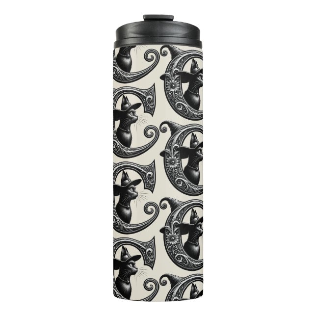 Black Cat Witch Witchy Letter C Custom Initial  Thermal Tumbler (Front)