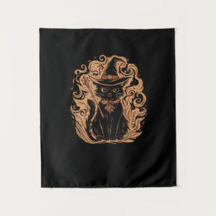 Black Cat Witch Wizard Mystical Cute Black Cat Lov Tapestry