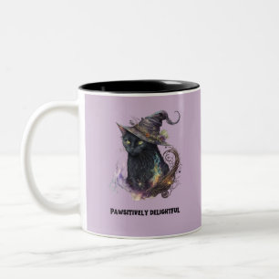 Black Cat Witches Hat Creepy Spooky Fun Halloween Two-Tone Coffee Mug