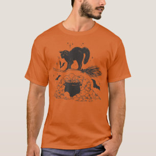 Black Cat Witchy Vintage Halloween Spooky Cat Dad T-Shirt