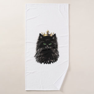 Black Cat with a Crown DIgital Art Bath Towel