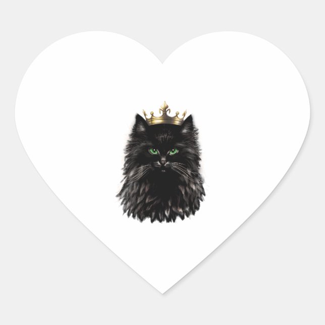 Black Cat with a Crown DIgital Art  Heart Sticker (Front)