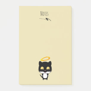 Black Cat With A Golden Halo Cute Cartoon Drawing Post-it Notes