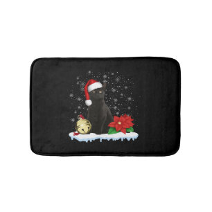 Black Cat With A Santa Hat Christmas Cat Costume Bath Mat