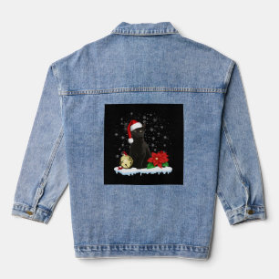 Black Cat With A Santa Hat Christmas Cat Costume Denim Jacket