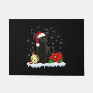 Black Cat With A Santa Hat Christmas Cat Costume Doormat