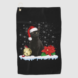 Black Cat With A Santa Hat Christmas Cat Costume Golf Towel
