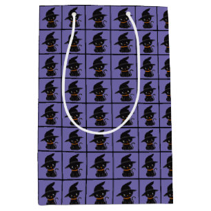 Black Cat With A Witch Hat Halloween Medium Gift Bag