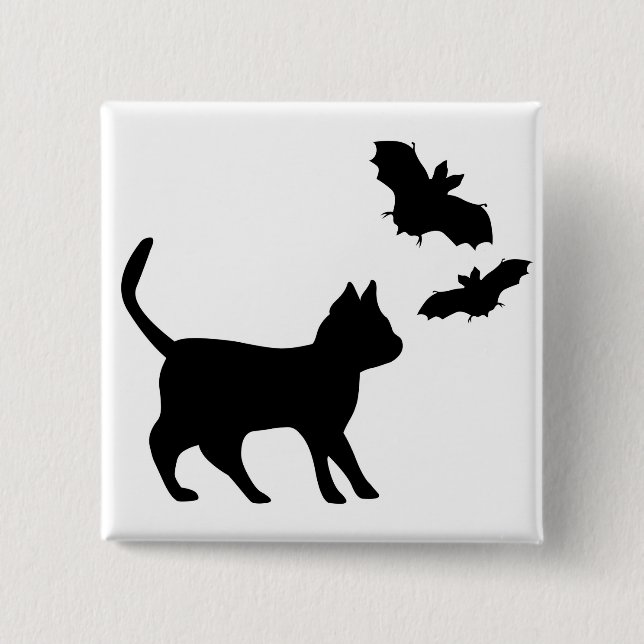 Black Cat with Bat 15 Cm Square Badge (Front)