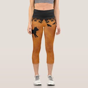 Black Cat with Bat Capri Leggings