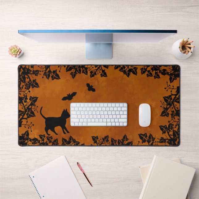Black Cat with Bat Desk Mat (Office 1)